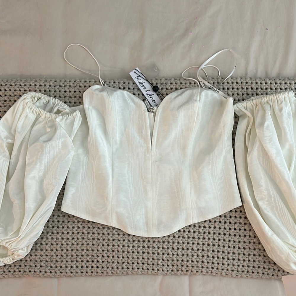 For Love And Lemons Celeste Moire White Bustier Bodysuit Blouse